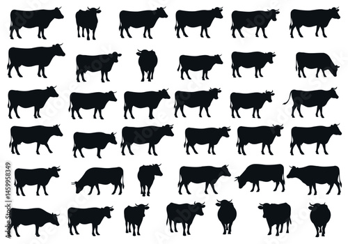 Black cow silhouette vector seamless pattern background for farm animal and dairy product design