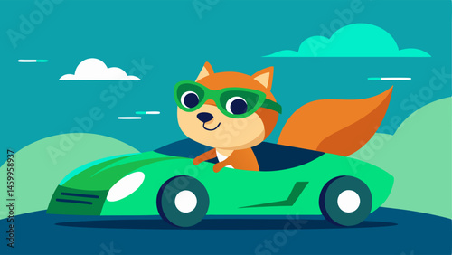 Squirrels Joyride This playful vector design shows a squirrel shades on sitting confidently behind the wheel of a flashy green sports car. The car is depicted zooming down an
