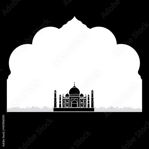 Taj Mahal Silhouette: A stunning silhouette of the Taj Mahal against a black backdrop, creating a captivating image that evokes the majesty and beauty of this iconic landmark. 