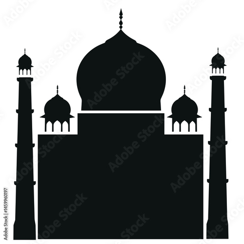 Taj Mahal Silhouette: A striking silhouette of the Taj Mahal, a symbol of eternal love and architectural grandeur, set against a clear sky.