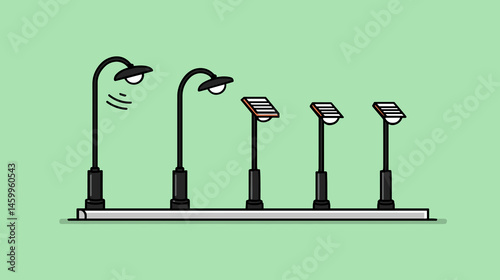 Smart Streetlight Evolution: A contemporary illustration showcases the technological progression of smart streetlights, highlighting the evolution of lighting in an innovative city.