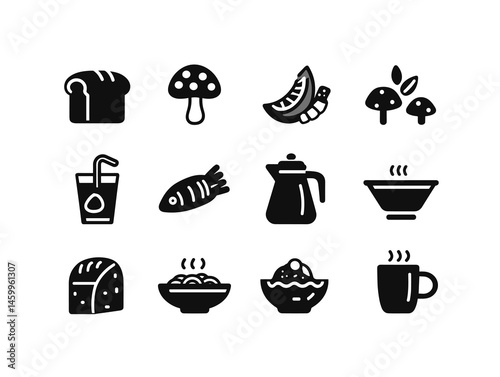 Food Icons: A collection of iconic food illustrations, perfectly suited for culinary designs, cooking blogs, or restaurant graphics. The clean.