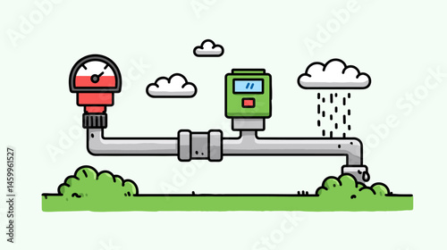 Water Metering: A simplified illustration of a water metering setup, showcasing the measurement and management of water flow, symbolizing efficiency and resource monitoring.