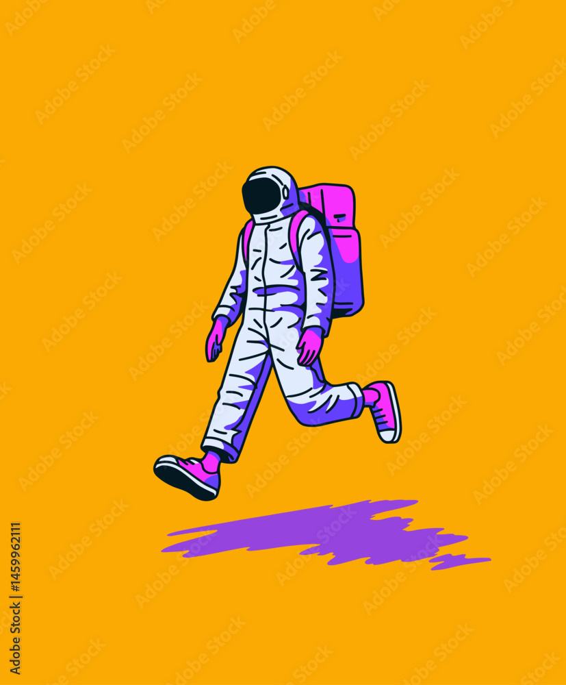 Fototapeta premium Astronaut in Orange Realm: A whimsical illustration of an astronaut traversing an unknown world. A creative fusion of space exploration and artistic flair.