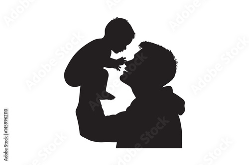 Father and Baby Silhouette Loving Dad Holding Child Vector Art