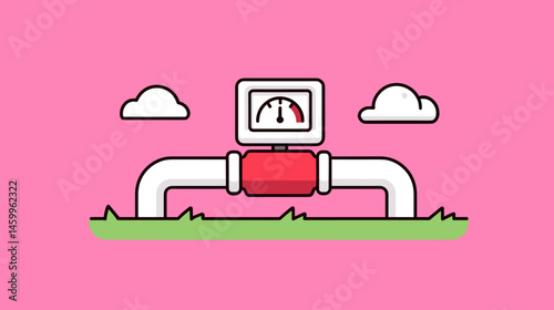 Pipeline and Flow Meter: A simplified and graphic representation of an industrial pipeline with a flow meter measuring the movement of liquids or gases, illustrated against a vibrant backdrop.