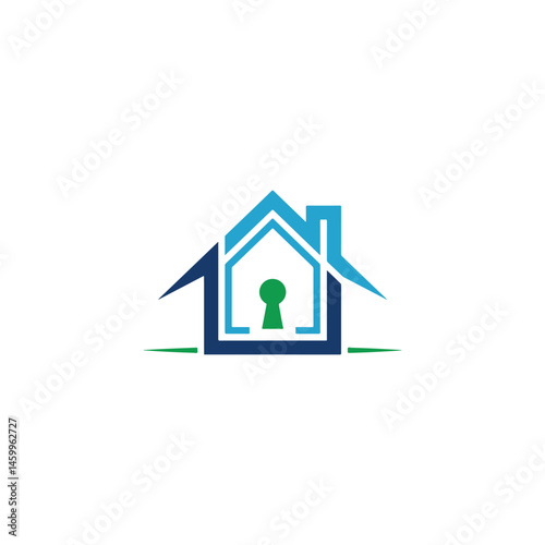 Secure Home Logo Featuring a Keyhole.A stylized logo of a house with a keyhole in the center.