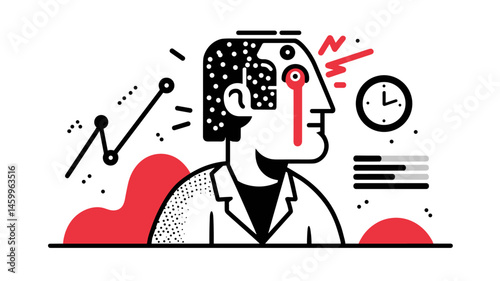 Brain Overload Illustration: A visual narrative of the mind's battle with stress, pressure, and information overload, depicting the internal struggle in a clean, modern, and evocative illustration.