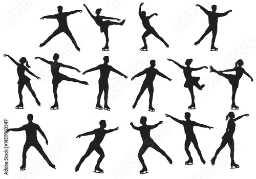 Figure skating silhouettes vector art ice skating poses graphic design elements winter sports clip art design
