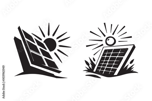 Solar Panels with Sun Rays Renewable Energy Concept Isolated on White Background