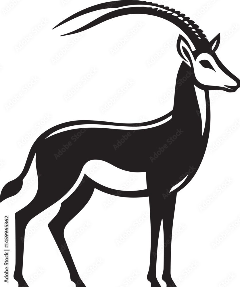Fototapeta premium Stylized Black and White Gazelle Vector Illustration – Antelope Silhouette Logo Design