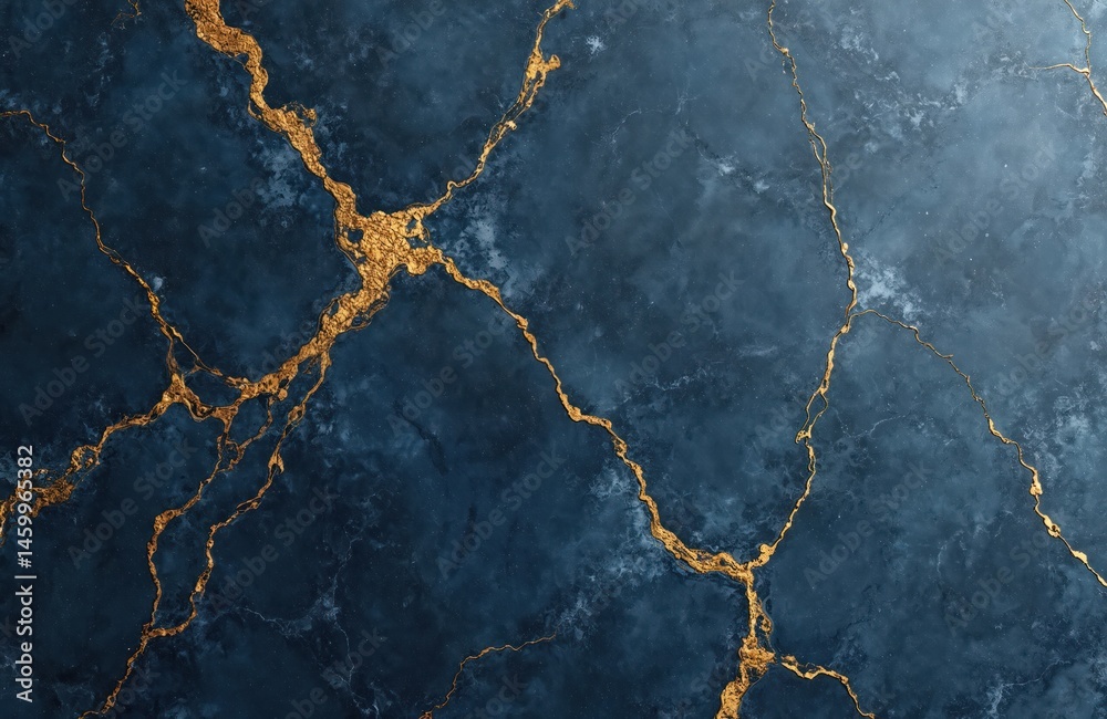 Obraz premium Abstract blue marble tile texture background with gold veins. Design pattern for bathroom kitchen, wall, floor decor. Luxury stone surface, granite texture. Modern interior design. Kintsugi artistic