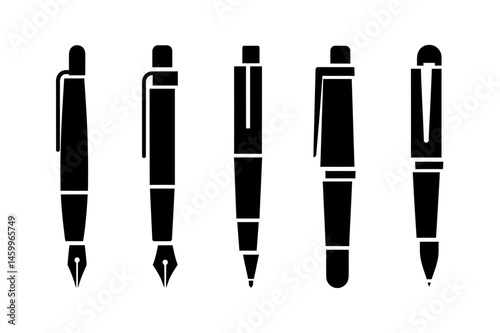 Different types of black pens writing instruments