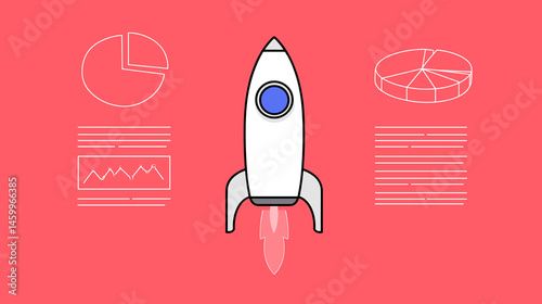 Rocket to Success: A sleek, futuristic rocket soars through the digital sky, surrounded by charts and graphs, symbolizing innovation, progress, and data-driven growth.
