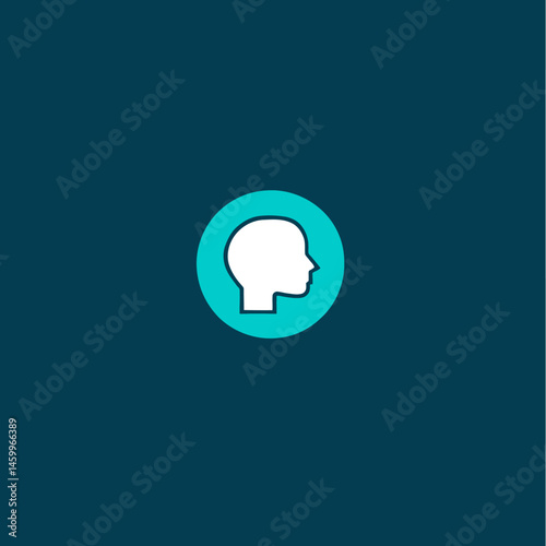 A blue circle icon with a flat design and long shadow is set against a white background
