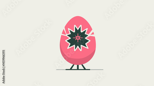 Cracked Egg with Star: Abstract illustration of a pink egg cracked open to reveal a dark green star inside, symbolizing new beginnings or hidden potential.