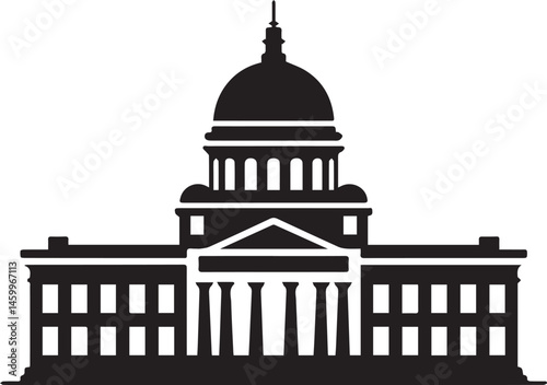 Courthouse Silhouette Black Vector | Government Building Vector Illustration