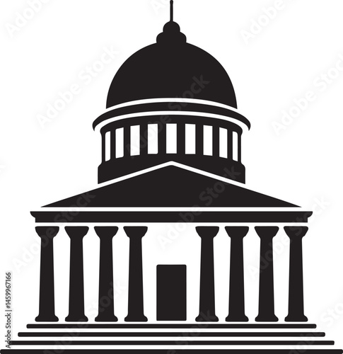 Courthouse Silhouette Black Vector | Government Building Vector Illustration