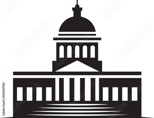 Courthouse Silhouette Black Vector | Government Building Vector Illustration