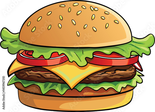 Colorful Cartoon Double Cheeseburger Illustration 
