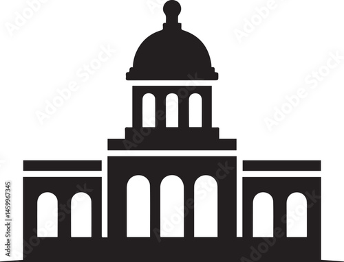 Courthouse Silhouette Black Vector | Government Building Vector Illustration