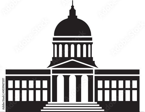Courthouse Silhouette Black Vector | Government Building Vector Illustration