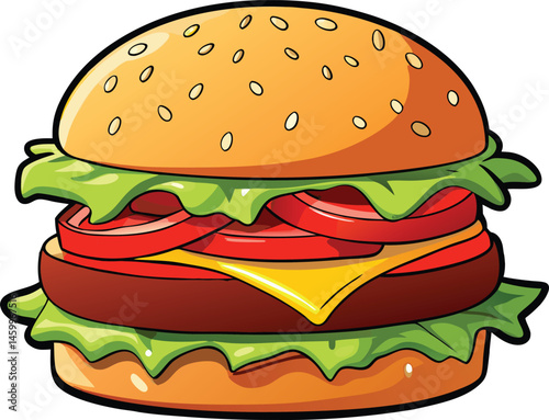 Colorful Cartoon Double Cheeseburger Illustration 