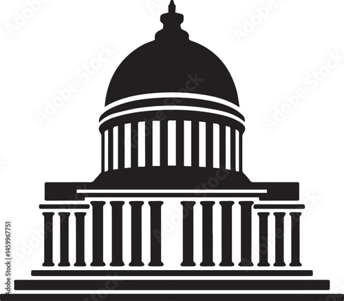 Courthouse Silhouette Black Vector | Government Building Vector Illustration