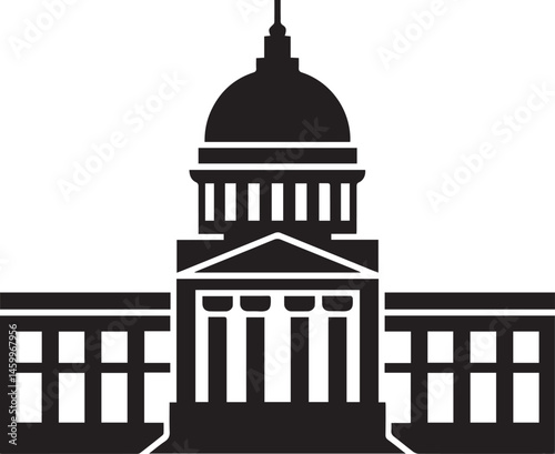 Courthouse Silhouette Black Vector | Government Building Vector Illustration