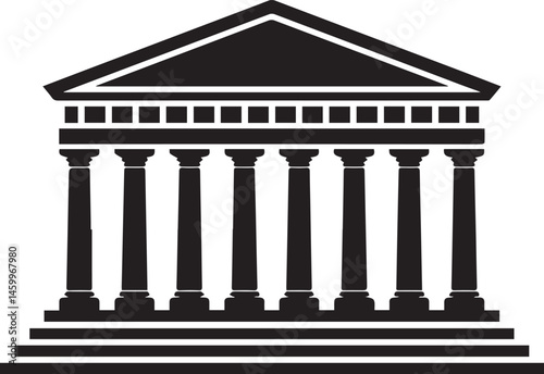 Courthouse Silhouette Black Vector | Government Building Vector Illustration