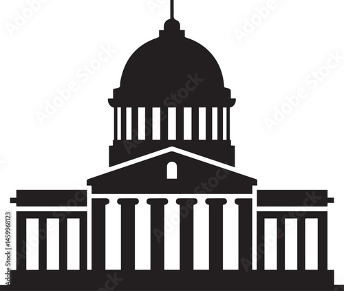 Courthouse Silhouette Black Vector | Government Building Vector Illustration