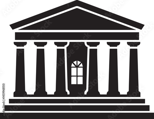 Courthouse Silhouette Black Vector | Government Building Vector Illustration