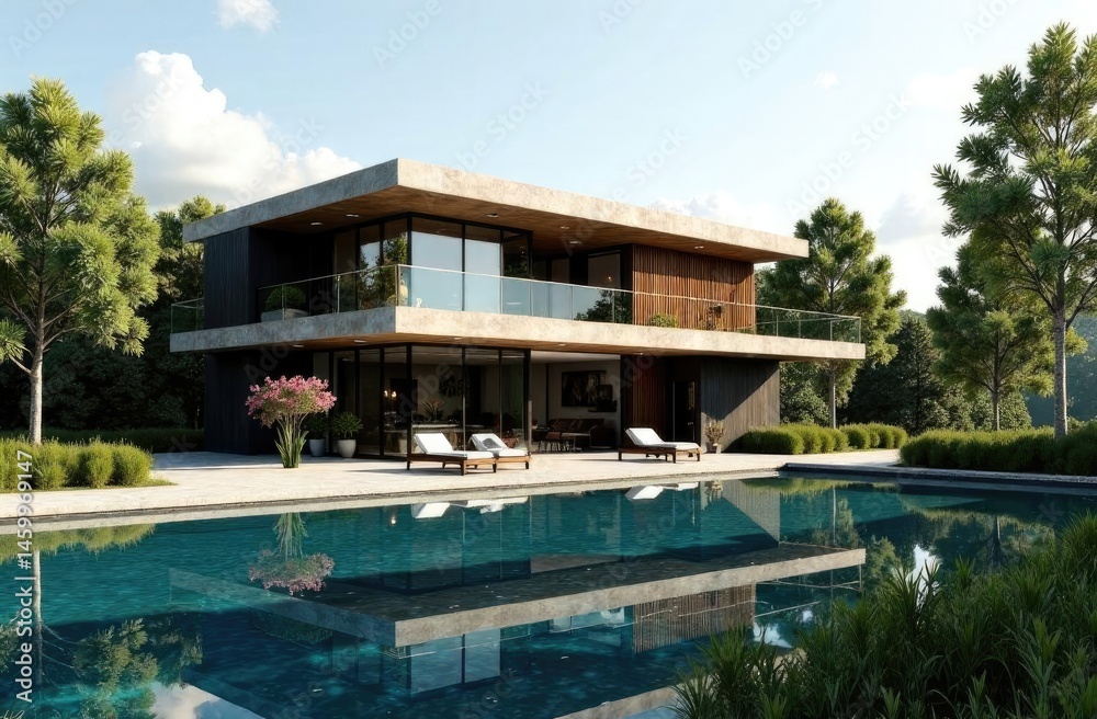 Obraz premium General plan. Luxury villa with swimming pool.