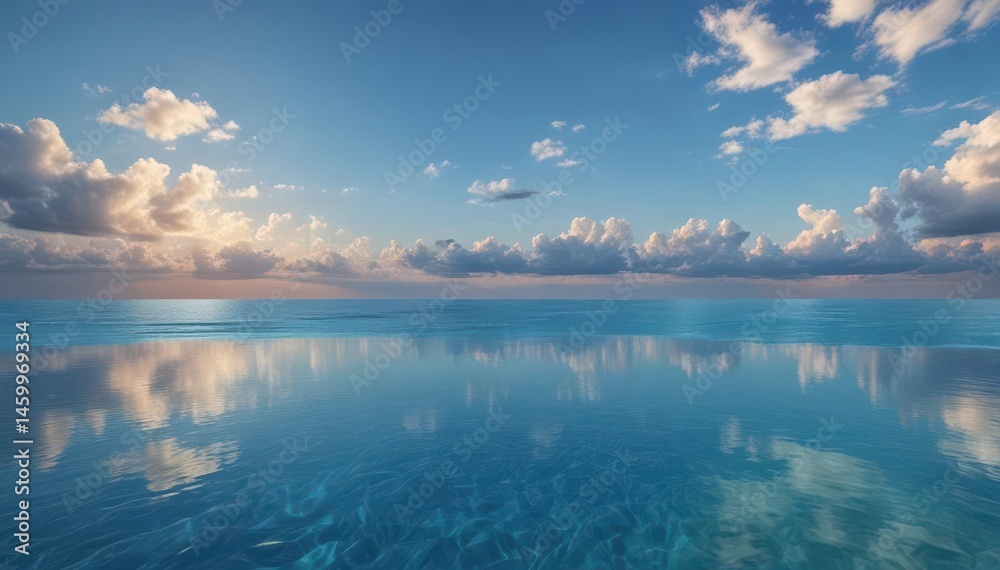 Fototapeta premium Azure blue water reflects tranquil sky, serene surface , azure, waves, photography