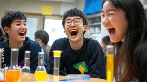 A group of students excitedly conducting a science experiment, laughing and amazed --ar 16:9 --v 6.1 Job ID: ae74ab51-0cf0-4581-9c54-a456faf1fd71
