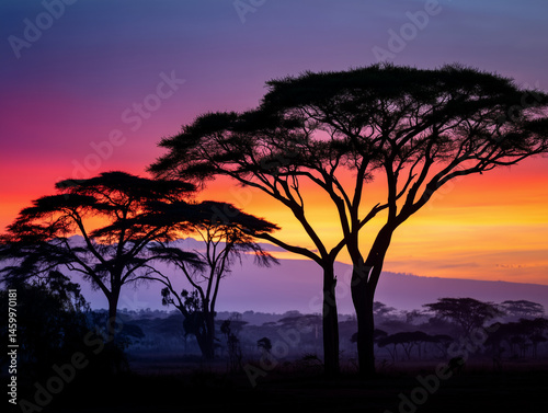 African Savanna Sunset Silhouette