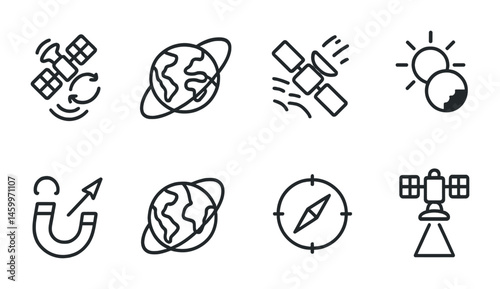 Set of space and navigation icons featuring satellites and compass.