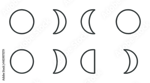 Minimalist moon phases art featuring clean line drawings of lunar cycle designs.
