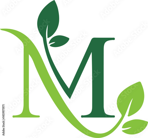 Letter Initial M Leaf Logo Design Template