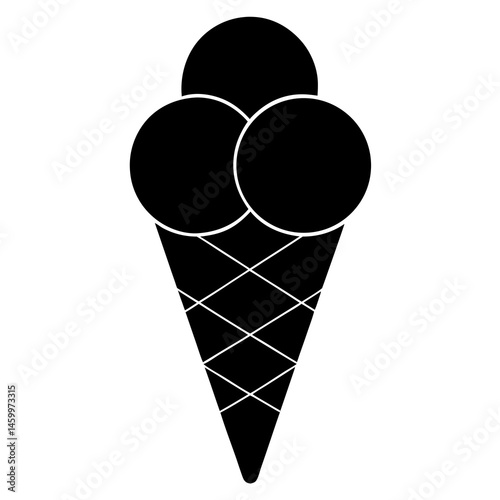 Black Ice Cream Cone With Three Scoops Of Different Flavors Illustration