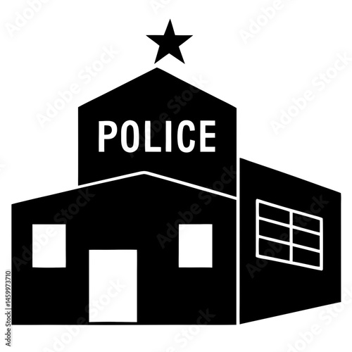 Black And White Police Station Icon Illustration Government Building Vector Design