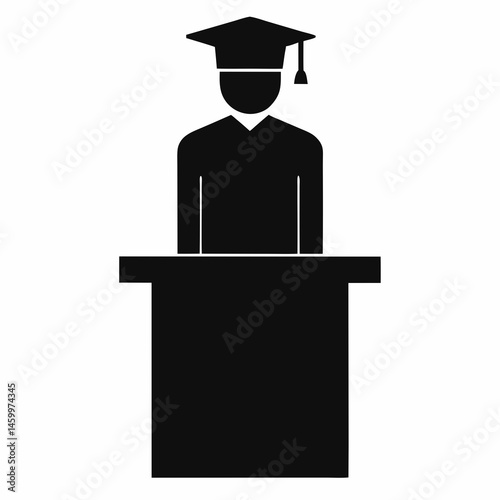Graduation Ceremony Speaker Black Silhouette Vector Image Design Template