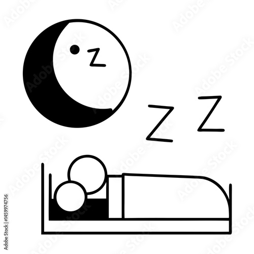 Sleeping Icon Graphic With Moon And Bed Doodle For Relaxation Concept