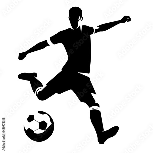 Football Player Silhouette Kicking Ball Action Sport Athlete Championship Graphic Vector