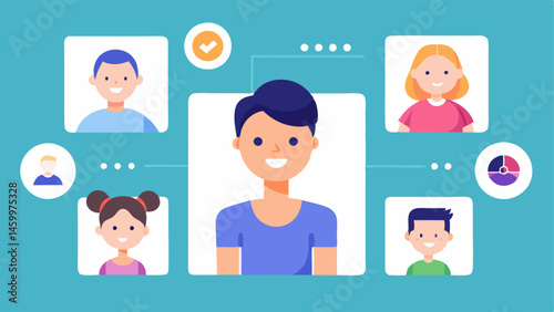 Family Fitness Tracker A family using a collective fitness app that shows multiple profiles on one screen illustrating how each family member has personalized fitness goals and