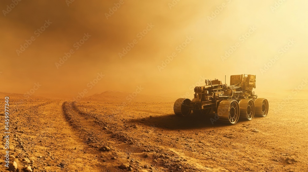 Fototapeta premium Robotic rover exploring desolate orange planet landscape