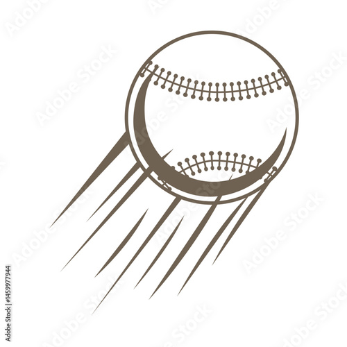 A baseball is soaring through the air against a solid white background