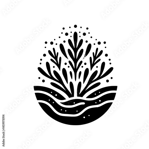Black and White Botanical Terrarium: Minimalist Illustration
