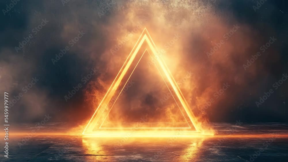 Light rays create an ethereal atmosphere around an abstract triangle shape in a mystical setting, Light rays circling an abstract triangle