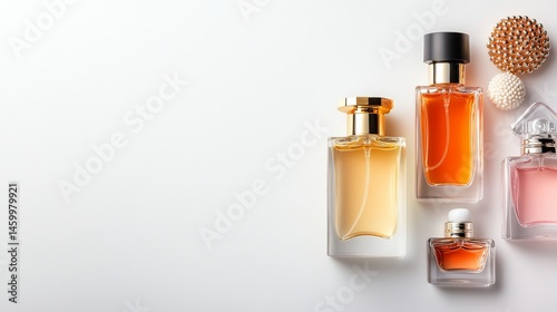 Elegant Perfume Bottles on White Background, fragrance ,beauty
